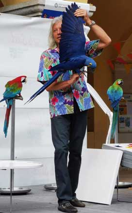 Mark Steiger with Hyacinth Macaw Luna